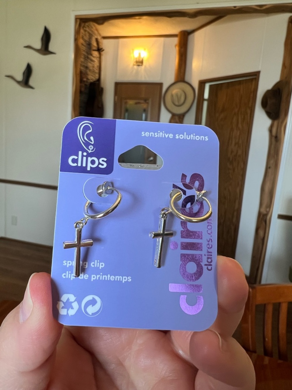 Cross Hoop Clip-On Earrings